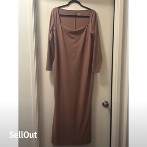 Wild Fable Women's XL Brown Long Sleeve Maxi Dress Square Neck